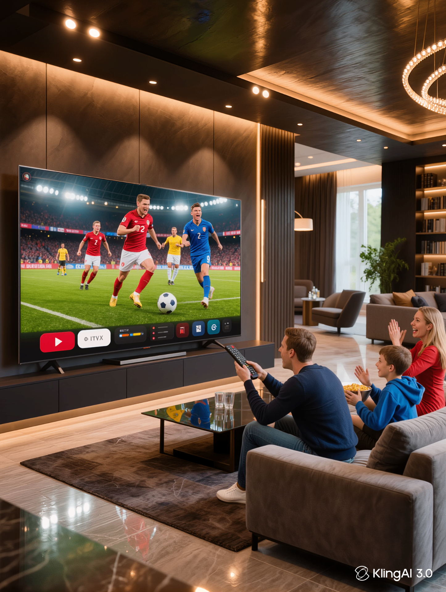 Football fan watching World Cup 2026 live on a 4K smart TV in a UK living room